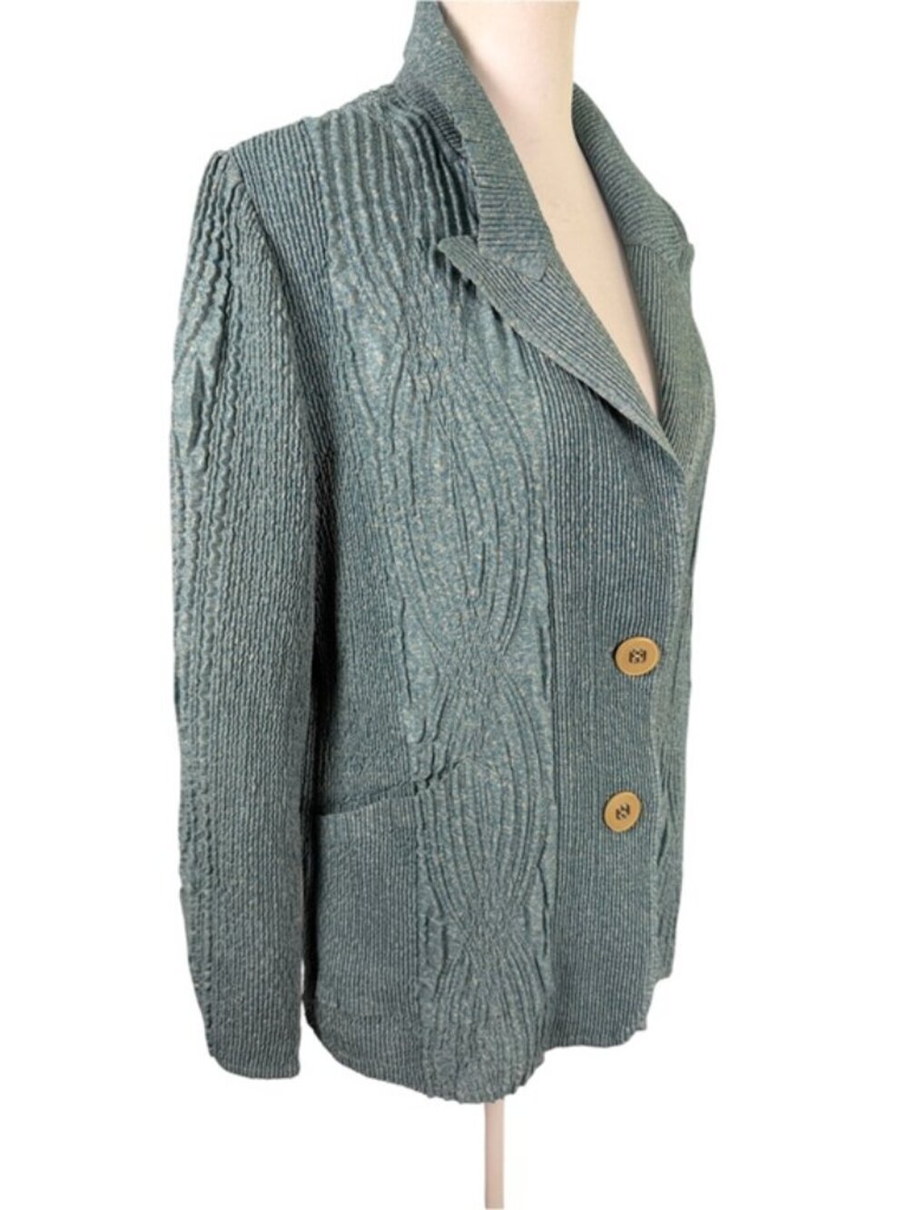 Flair Sage Green Crinkle Textured Blazer Jacket M Button Front Lightweigt - Picture 6 of 12